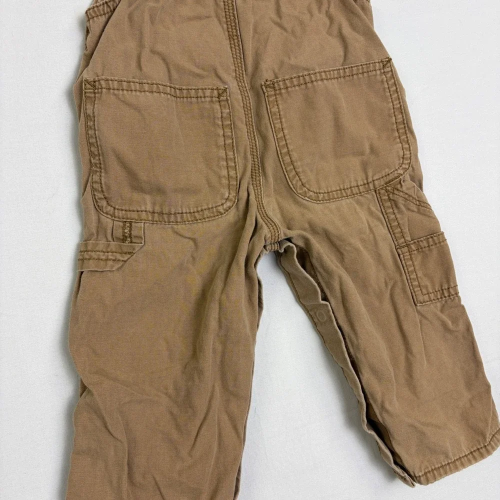 OshKosh Bgosh Kids Tan Canvas Overalls 12 Months Cotton Workwear Snaps Brown